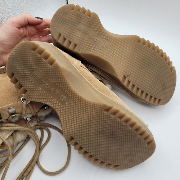 Y2K Report Icon Womens Lace-UpTan Suede Boots Faux Fur Size 8 - Picture 10 of 15